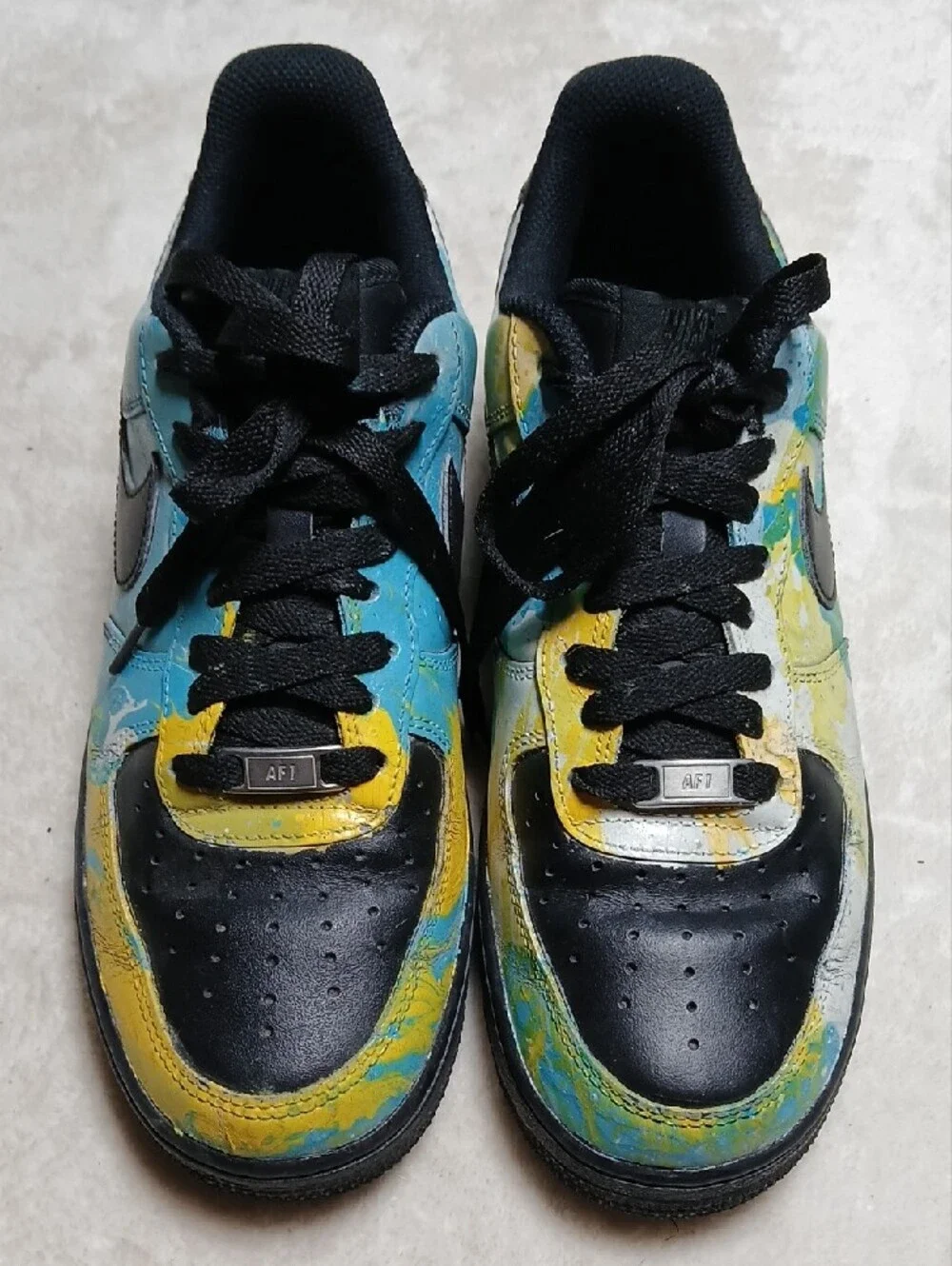 Nike Air Force 1 Custom Mede  Low-Top Sneakers - Blue, Yellow & Black Size 9